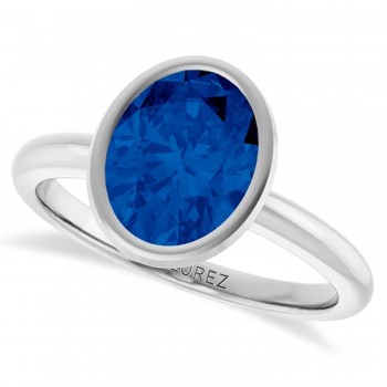 Oval Lab Grown Blue Sapphire Fashion Ring 14K White Gold (2.54ct)