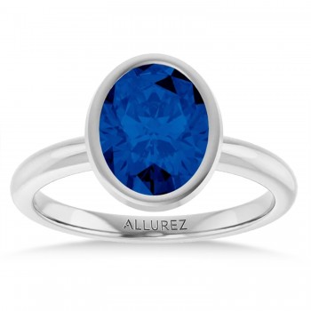 Oval Lab Grown Blue Sapphire Fashion Ring 14K White Gold (2.54ct)