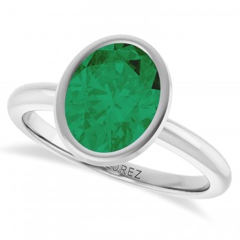 Oval Lab Grown Emerald Fashion Ring 14K White Gold (1.50ct)