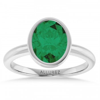 Oval Lab Grown Emerald Fashion Ring 14K White Gold (1.50ct)