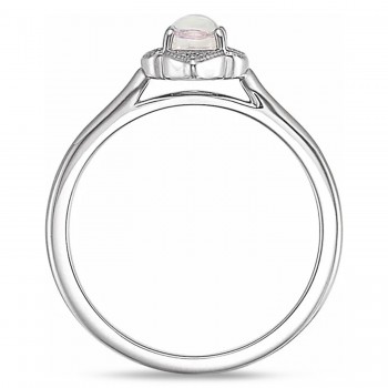 Natural Rainbow Moonstone & Diamond Clover Ring 14K White Gold (0.49ct)