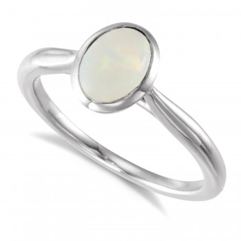 Oval Natural Cabochon Ethiopian Opal Ring 14K White Gold (0.78ct)