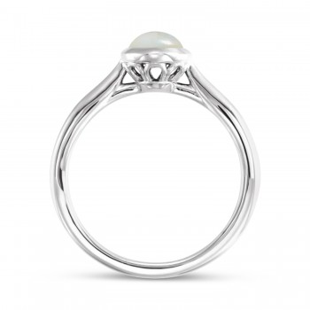 Oval Natural Cabochon Ethiopian Opal Ring 14K White Gold (0.78ct)