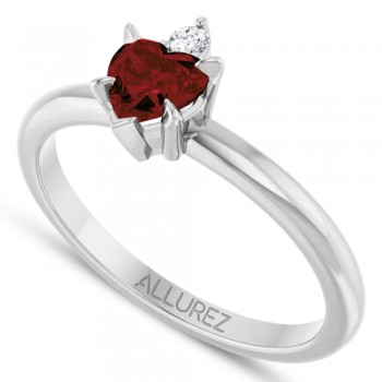 Heart Natural Mozambique Garnet & Natural Diamond Ring 14K White Gold (0.63ct)