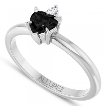 Heart Natural Black Onyx & Natural Diamond Ring 14K White Gold (0.38ct)