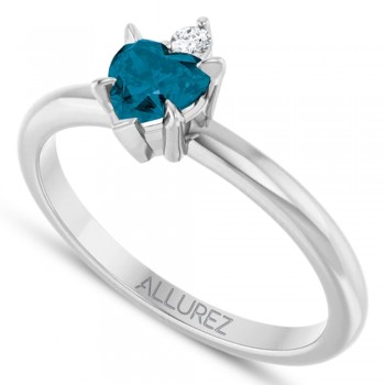 Heart Natural London Blue Topaz & Natural Diamond Ring 14K White Gold (0.60ct)