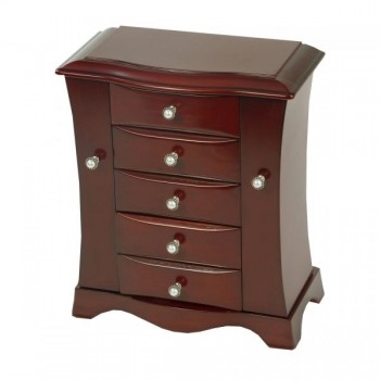 Mahogany Finish Wooden Jewelry Box. Hour Glass Style Upright Storage