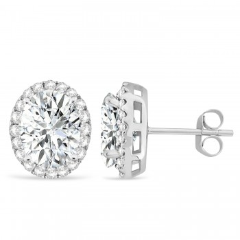 Oval Lab Moissanite & Halo Lab Grown Diamond Stud Earrings 14k White Gold 3.82ct