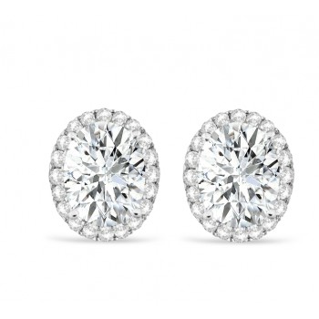 Oval Lab Moissanite & Halo Lab Grown Diamond Stud Earrings 14k White Gold 3.82ct