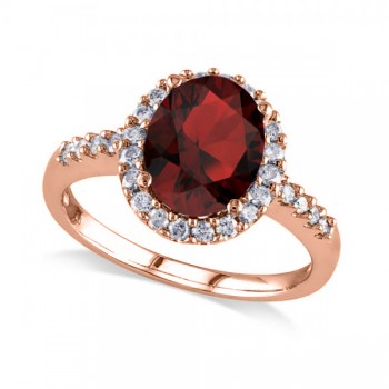 Oval Garnet & Halo Diamond Engagement Ring 14k Rose Gold 3.22ct