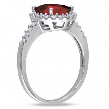 Oval Lab Garnet & Halo Lab Grown Diamond Engagement Ring 14k White Gold 3.22ct