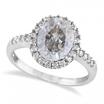 Oval Salt & Pepper & Halo Diamond Engagement Ring 14k White Gold 2.82ct