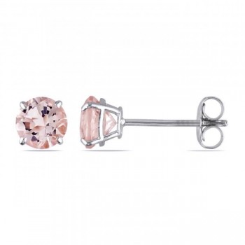 Round Cut Solitaire Morganite Stud Earrings in 14k White Gold (1.00ct)