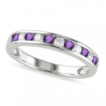 Channel Set Round Amethyst & Diamond Wedding Band 14k White Gold (0.50ct)