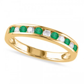 Channel Set Round Emerald & Diamond Wedding Band 14k Yellow Gold (0.56ct)