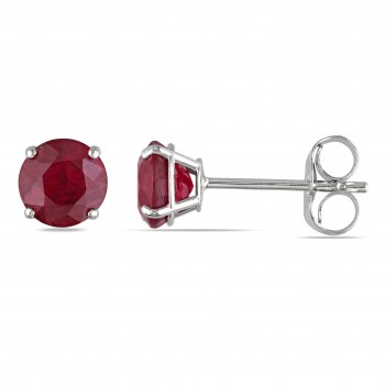 Red Ruby Ear Pin Stud Earrings 14k White Gold (1.10ct)