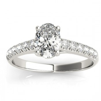 Diamond Accented Cathedral Engagement Ring 14K White Gold (0.18ct)