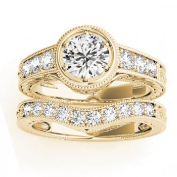 Diamond Antique Style Bridal Set Setting 14K Yellow Gold (0.47ct)