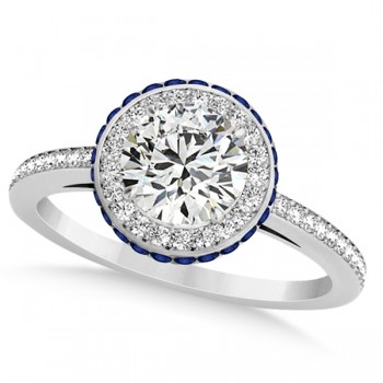 Diamond Halo & Sapphire Gemstone Engagement Ring 14k White Gold 1.50ct