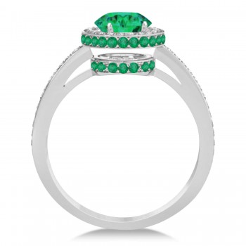 Oval Lab Emerald & Diamond Halo Engagement Ring 14k White Gold (1.76ct)