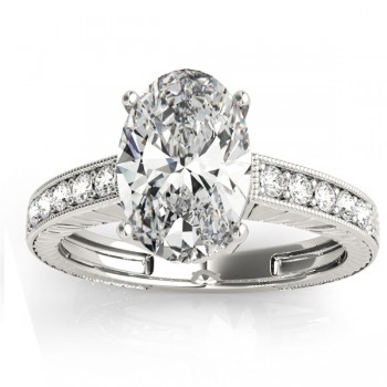 Diamond Accented Oval Engagement Ring Setting 14k White Gold 0.10ct