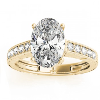 Diamond Accented Oval Engagement Ring Setting 14k Yellow Gold 0.10ct