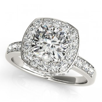 Cushion Cut Halo Diamond Engagement Ring 14k White Gold (1.34ct)