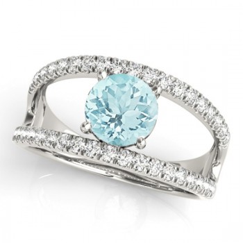 Aquamarine Split Shank Engagement Ring 14K White Gold (0.64ct)