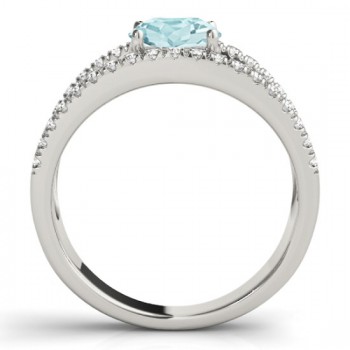 Aquamarine Split Shank Engagement Ring 14K White Gold (0.64ct)