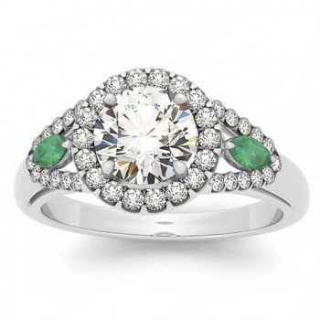 Lab Grown Diamond & Marquise Lab Emerald Engagement Ring 14k White Gold (1.59ct)