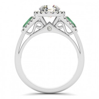 Lab Grown Diamond & Marquise Lab Emerald Engagement Ring 14k White Gold (1.59ct)