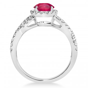 Ruby & Diamond Twisted Engagement Ring 14k White Gold 1.55ct