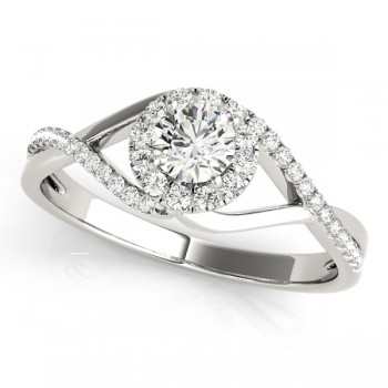 Diamond Halo Twisted Shank Engagement Ring 14k White Gold (0.41ct)