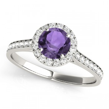 Lab Grown Diamond Halo Lab Amethyst Engagement Ring 14k White Gold (1.29ct)