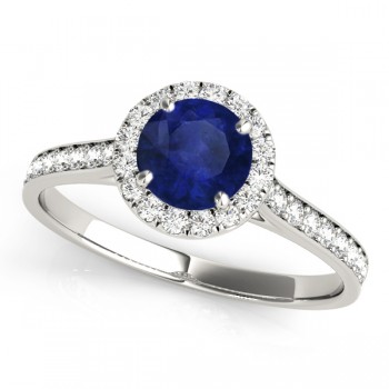 Lab Grown Diamond Halo Lab Blue Sapphire Engagement Ring 14k White Gold (1.29ct)