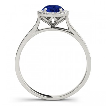 Lab Grown Diamond Halo Lab Blue Sapphire Engagement Ring 14k White Gold (1.29ct)