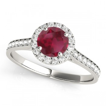 Lab Grown Diamond Halo Lab Ruby Engagement Ring 14k White Gold (1.29ct)