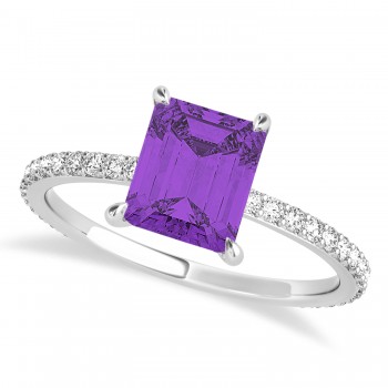Emerald Amethyst & Diamond Hidden Halo Engagement Ring 14k White Gold (2.93ct)