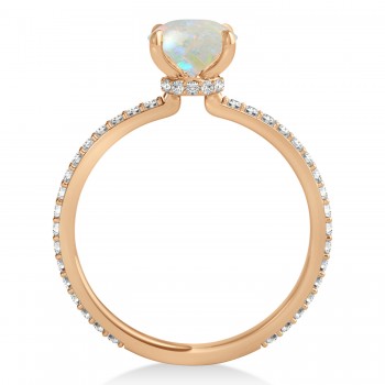Emerald Opal & Diamond Hidden Halo Engagement Ring 14k Rose Gold (2.93ct)