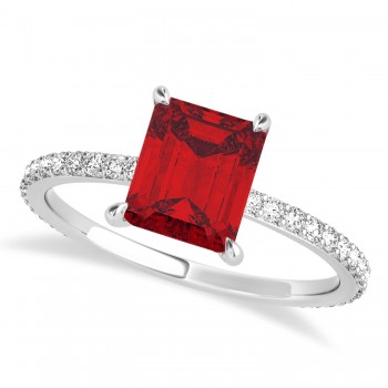 Emerald Ruby & Diamond Hidden Halo Engagement Ring 14k White Gold (2.93ct)