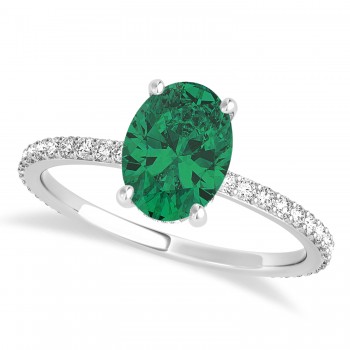 Oval Emerald & Diamond Hidden Halo Engagement Ring 14k White Gold (0.76ct)