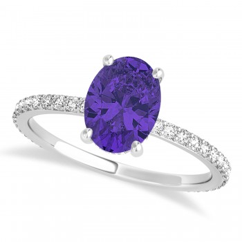Oval Tanzanite & Diamond Hidden Halo Engagement Ring 14k White Gold (0.76ct)