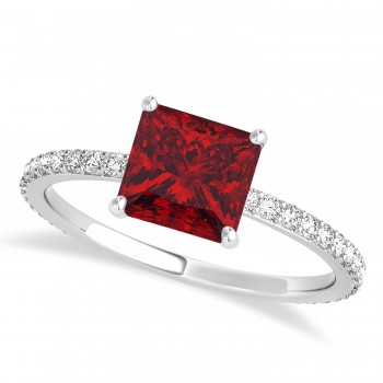 Princess Ruby & Diamond Hidden Halo Engagement Ring 14k White Gold (0.89ct)