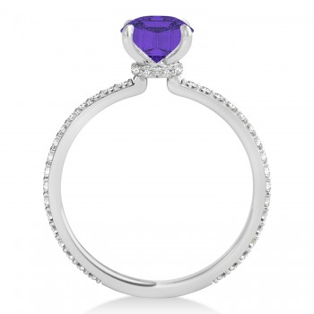 Princess Tanzanite & Diamond Hidden Halo Engagement Ring 14k White Gold (0.89ct)