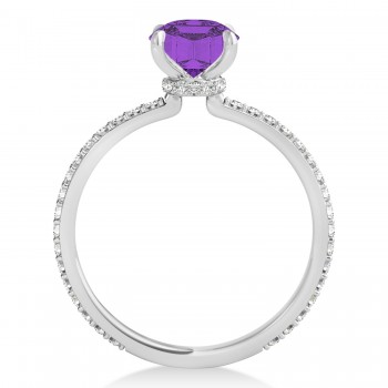 Round Amethyst & Diamond Hidden Halo Engagement Ring 14k White Gold (1.68ct)
