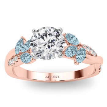 Lab Grown Diamond & Lab Aquamarine Marquise Leaf Engagement Ring 14K Rose Gold (0.38ct)