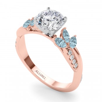 Lab Grown Diamond & Lab Aquamarine Marquise Leaf Engagement Ring 14K Rose Gold (0.38ct)
