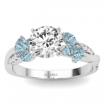 Lab Grown Diamond & Lab Aquamarine Marquise Leaf Engagement Ring 14K White Gold (0.38ct)