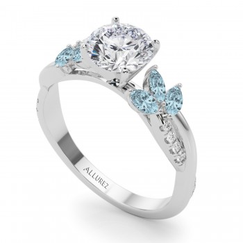 Lab Grown Diamond & Lab Aquamarine Marquise Leaf Engagement Ring 14K White Gold (0.38ct)