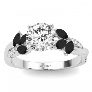 Lab Grown Diamond & Lab Black Lab Grown Diamond Marquise Leaf Engagement Ring 14K White Gold (0.38ct)